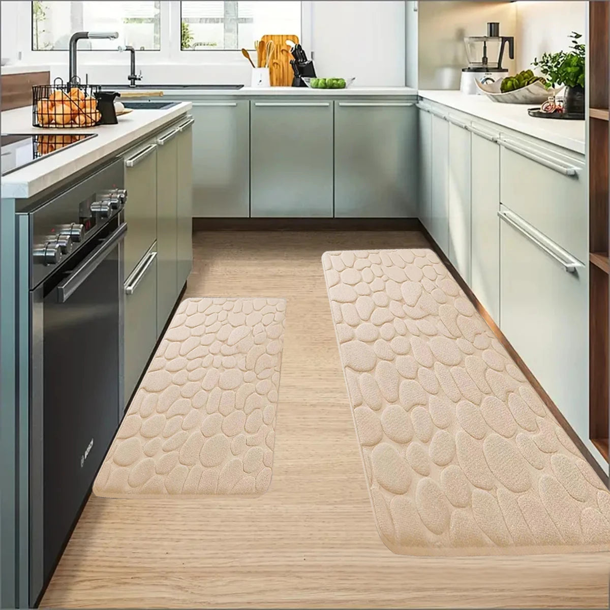 Tapis grande taille beige sol cuisine