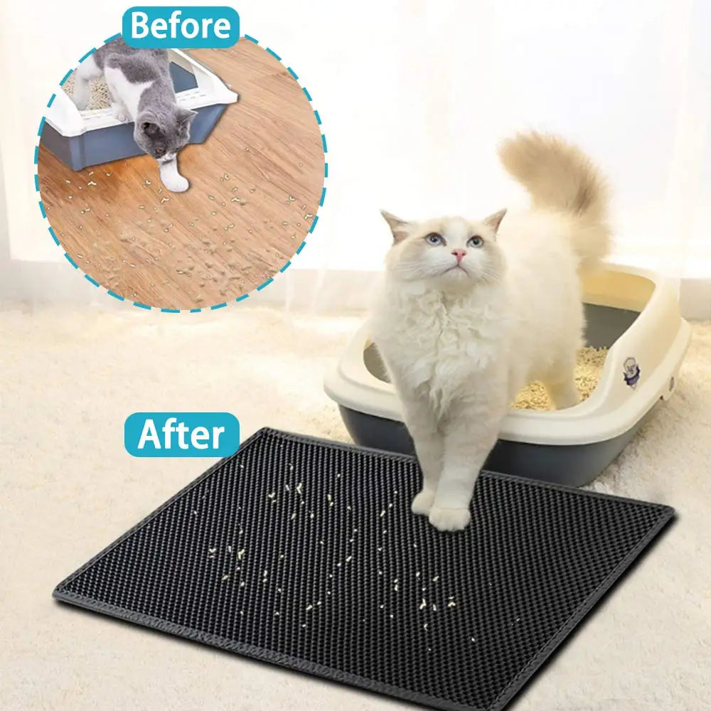 Tapis 3 en 1 alvéolé litière chat attrape grain de litière