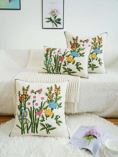 Housse de coussin brodée fleurs