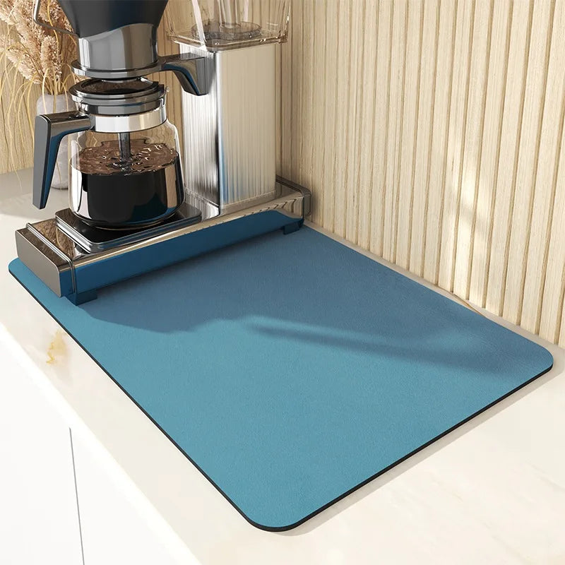 tapis égouttoir bleu uni