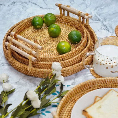 Plateau en rotin tissé à la main décoration table