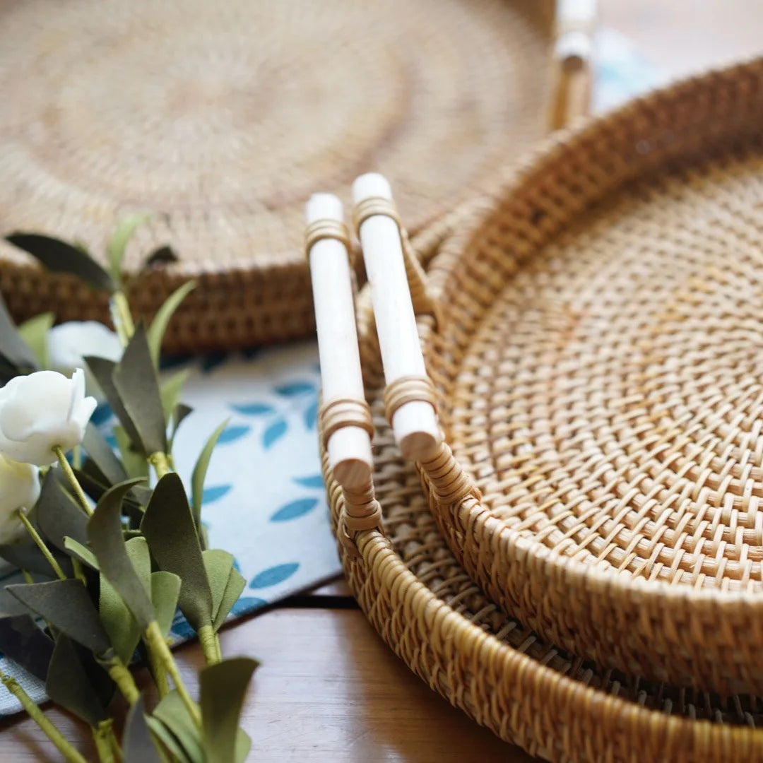 Plateau en rotin tissé à la main déco authentique table