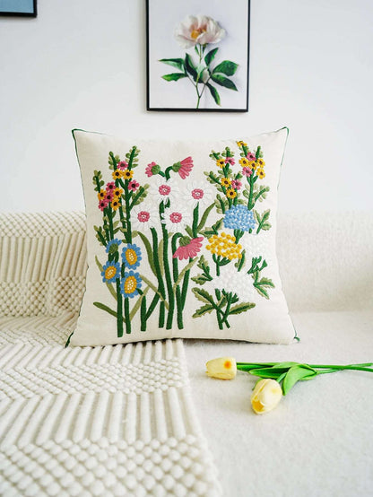 Housse de coussin brodée fleurs