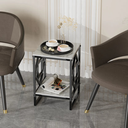 Table de chevet effet marbre pieds noirs